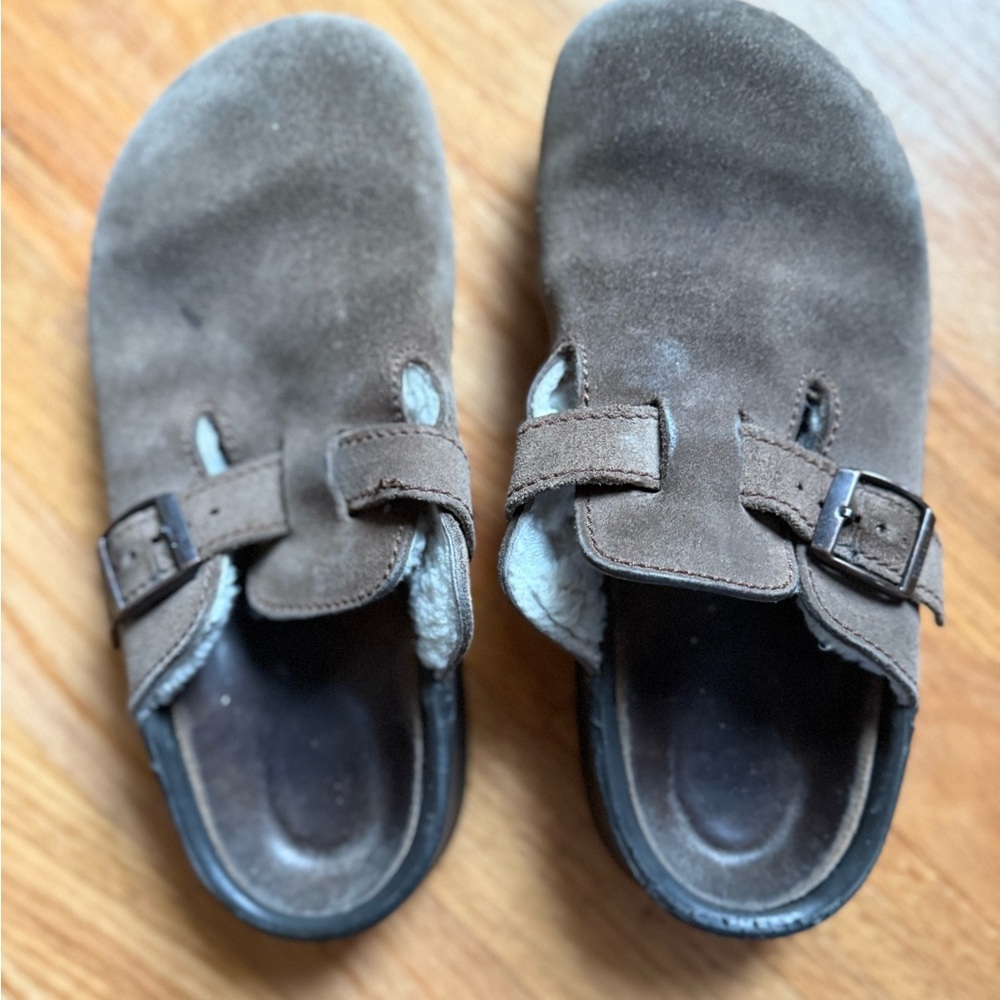 Birkenstock Dark Brown Suede Clogs